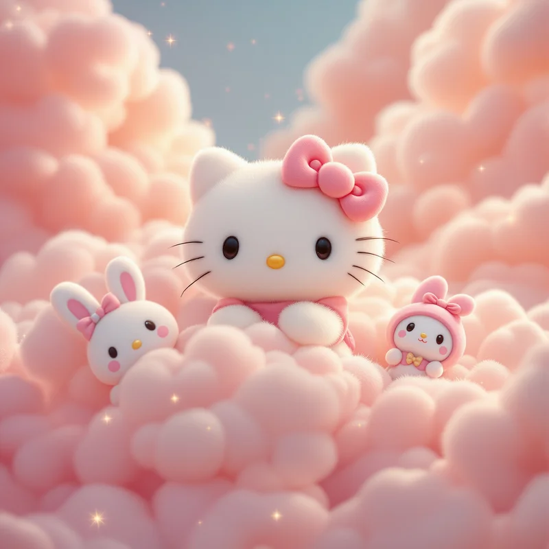 cotton candy sanrio pfp with sweet pastel sky