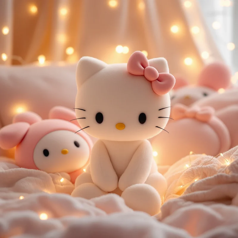 cozy bedroom sanrio pfp with warm plush atmosphere