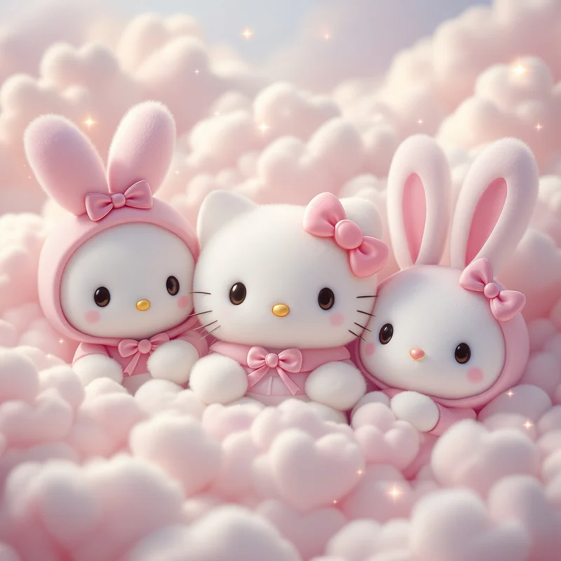 dreamy pastel sanrio pfp with soft cloud atmosphere