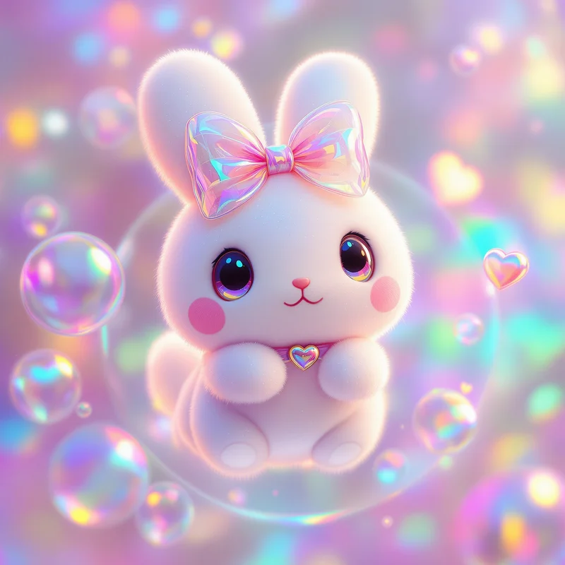 holographic sanrio pfp with iridescent kawaii glow