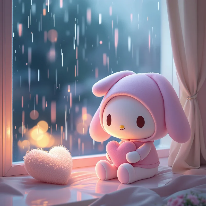 lonely my melody pfp with gentle pastel sadness