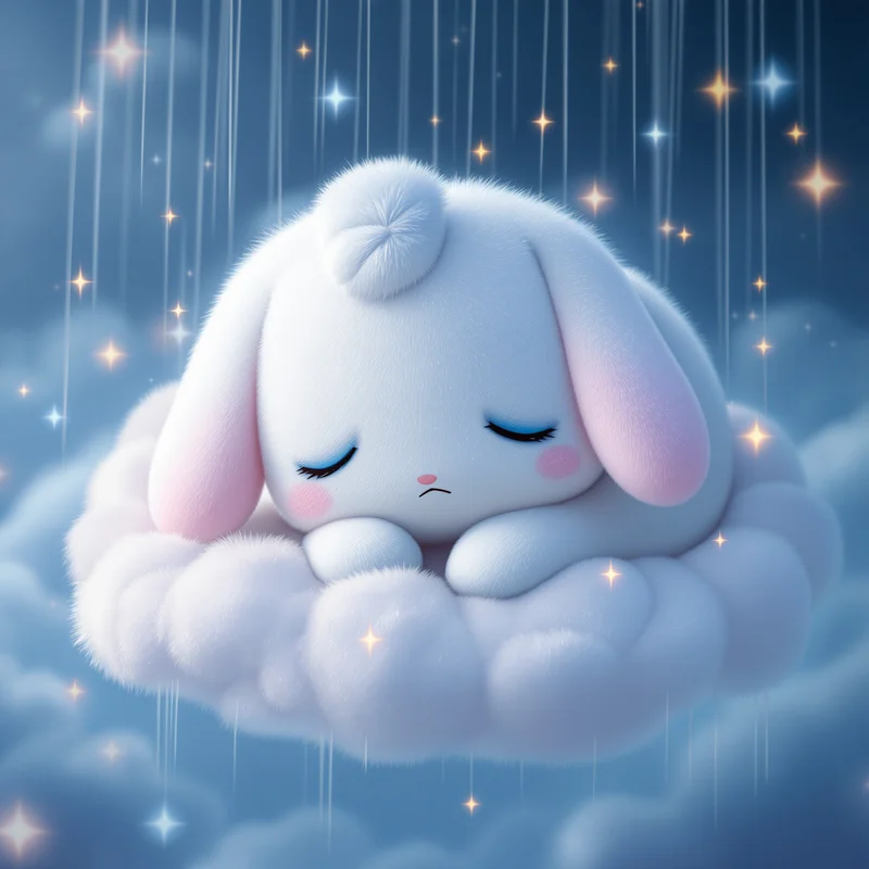 sad cinnamoroll pfp with soft blue emotional cloud mood