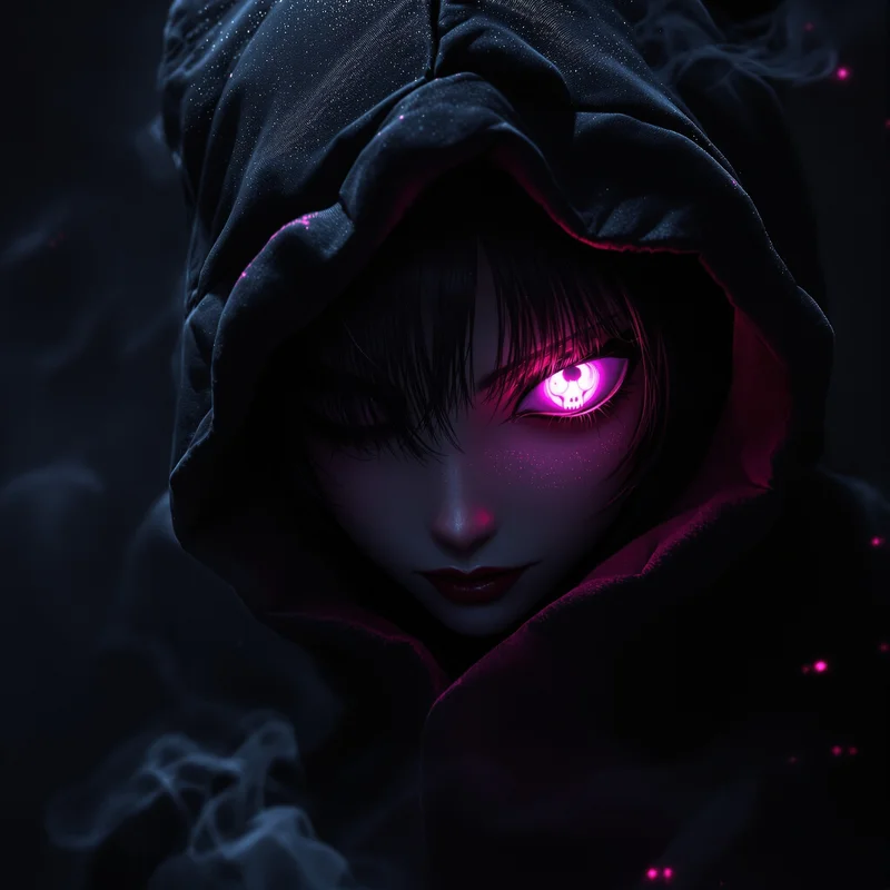 shadow kuromi pfp with mysterious pink glow