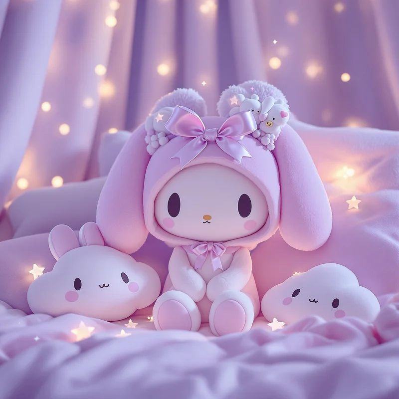 soft lavender sanrio pfp with calming kawaii glow
