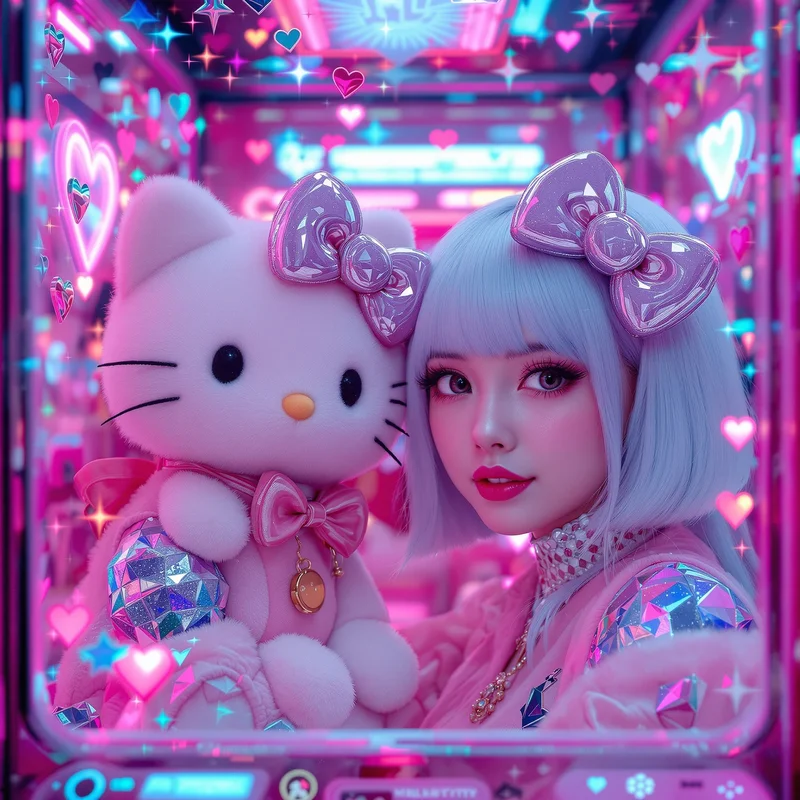 y2k sanrio pfp with cyber pink glitter aesthetic