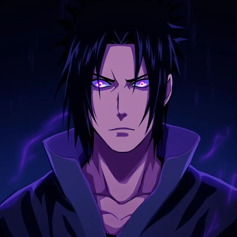 centered Sasuke PFP portrait with shadow heavy tone for Naruto PFP design