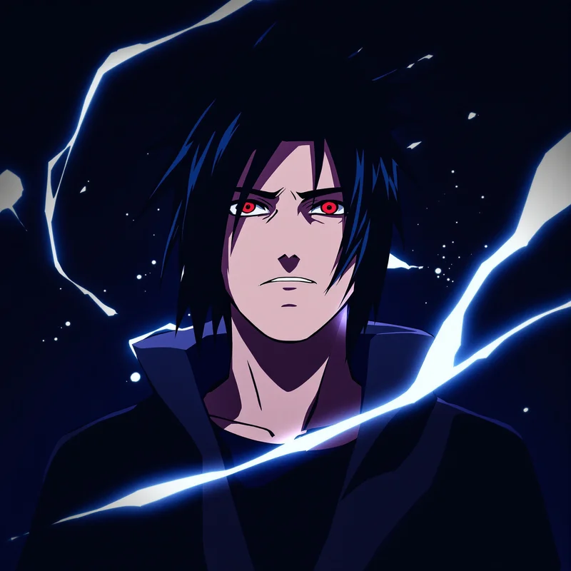 Sasuke Uchiha avatar with strong shadow edges for Naruto PFP design