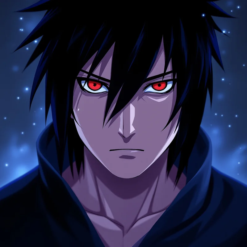 intense Sasuke anime portrait with dramatic lighting for social media avatar