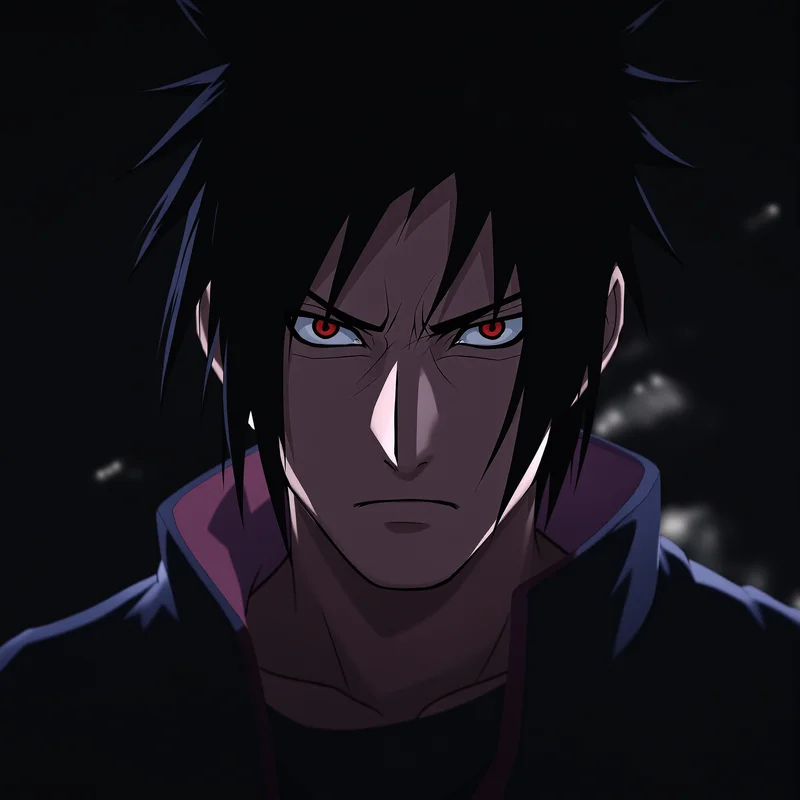 centered Sasuke PFP portrait with minimal dark background for Naruto PFP design