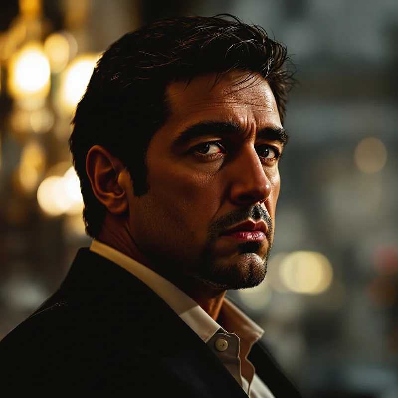 Scarface profile image with dark authority, clean face focus, and kingpin energy