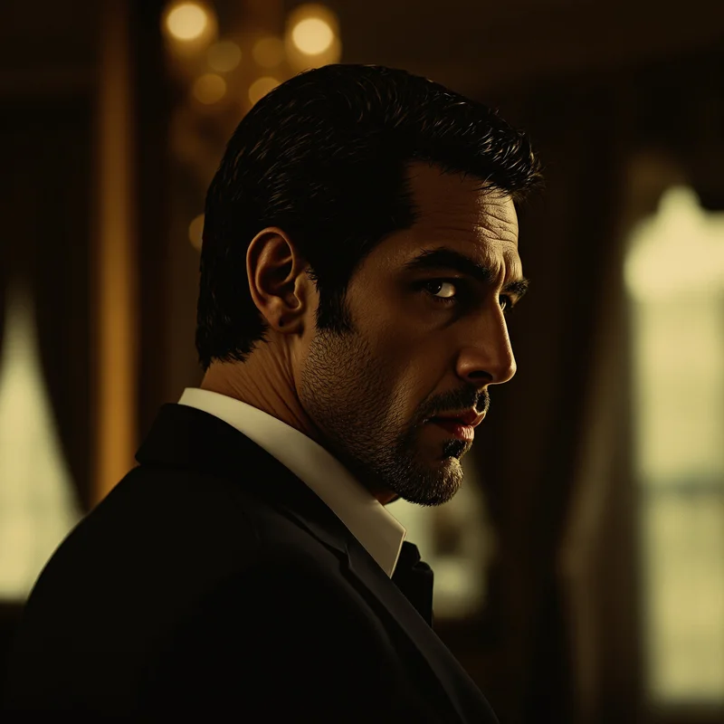 Scarface profile image with dark authority, clean face focus, and kingpin energy