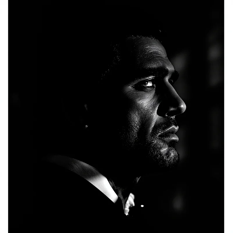 Scarface digital identity image with cold stare and cinematic crime-lord atmosphere