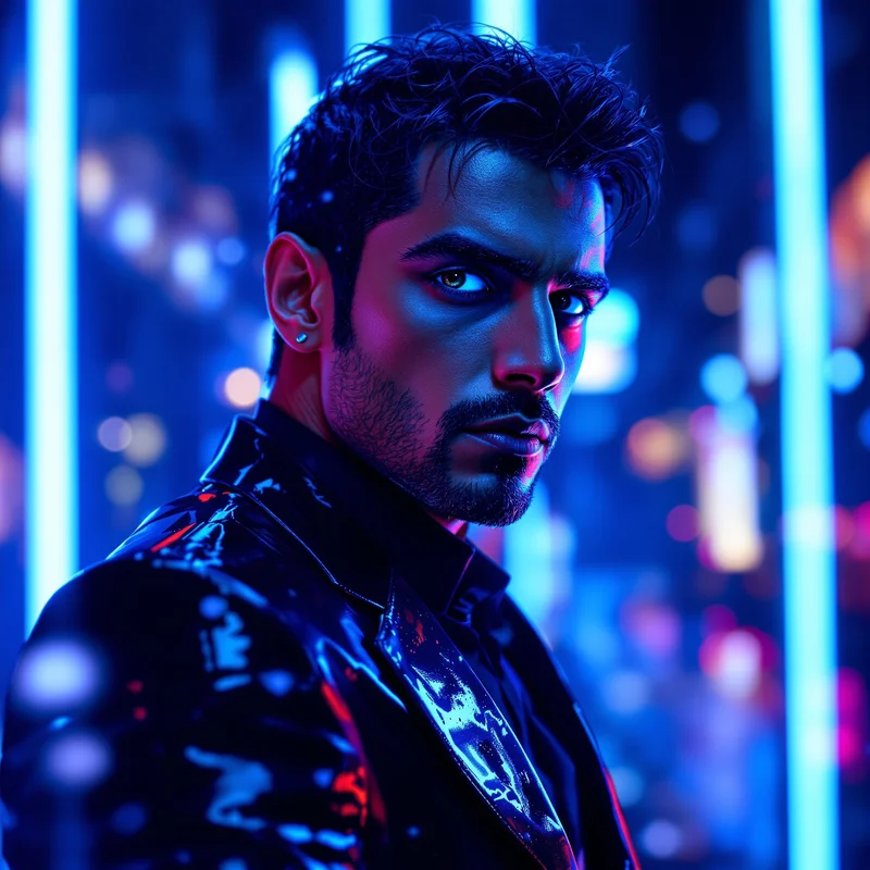 Blue neon Tony avatar.