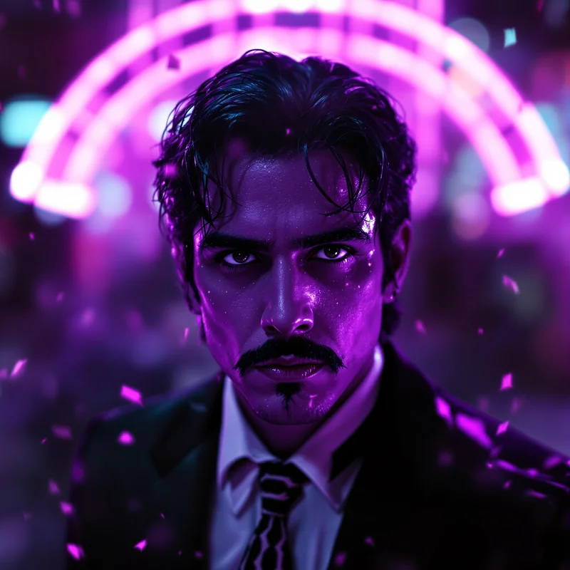 Purple neon Tony avatar.