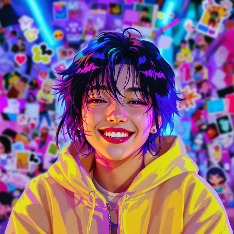 colorful scene profile picture with star and sparkle details for social media avatar