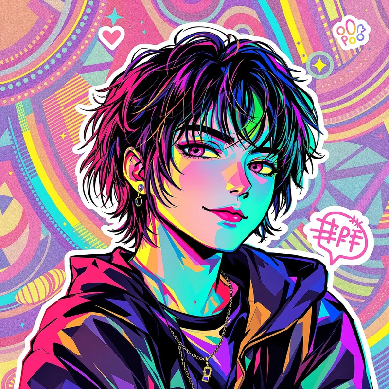 chaotic anime avatar image with star and sparkle details for alt profile icon