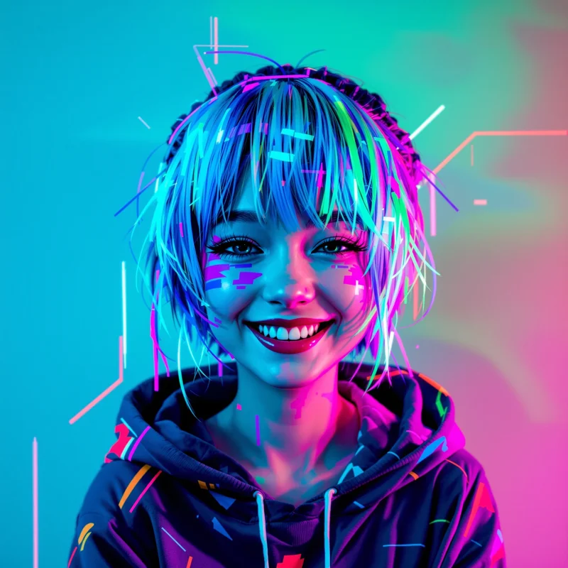 glitch scene portrait with multi-layer visuals for profile picture use