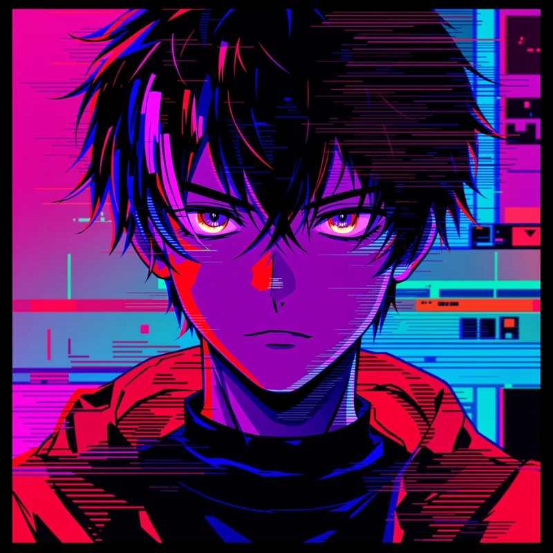 chaotic anime avatar image with chaotic color palette for expressive avatar use