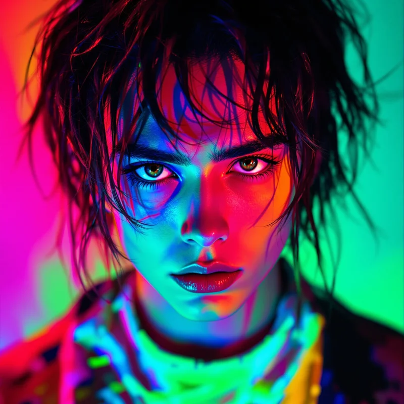 chaotic anime avatar image with bold contrast lighting for scene PFP design