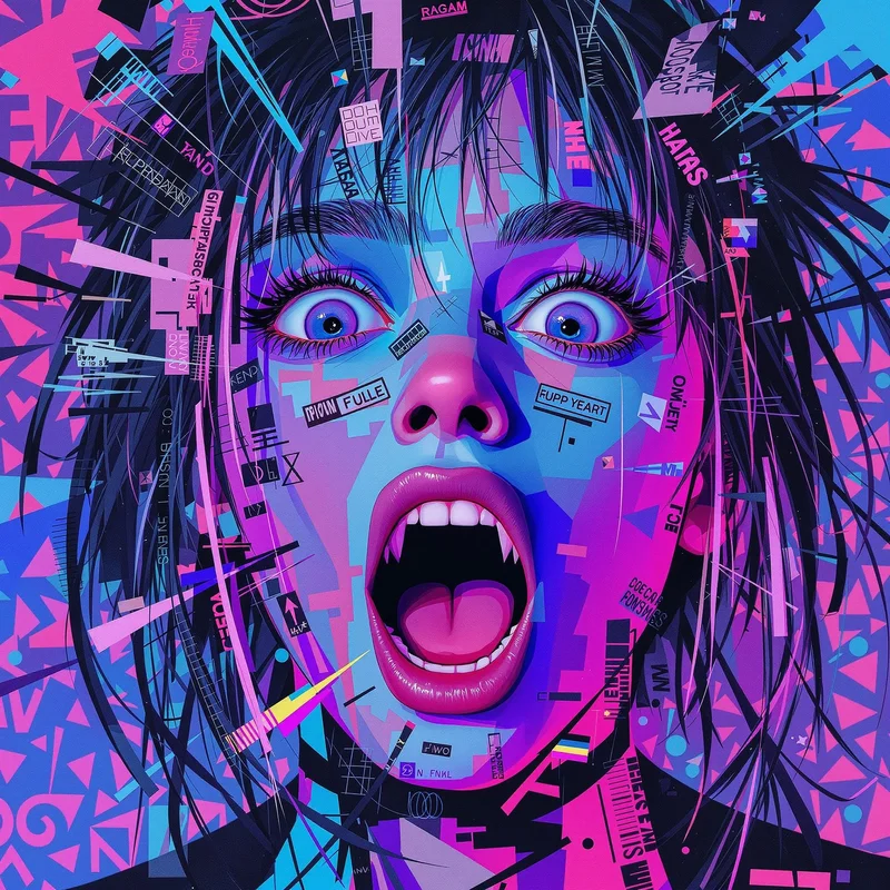 neon scene PFP portrait with sticker collage style for scene PFP design