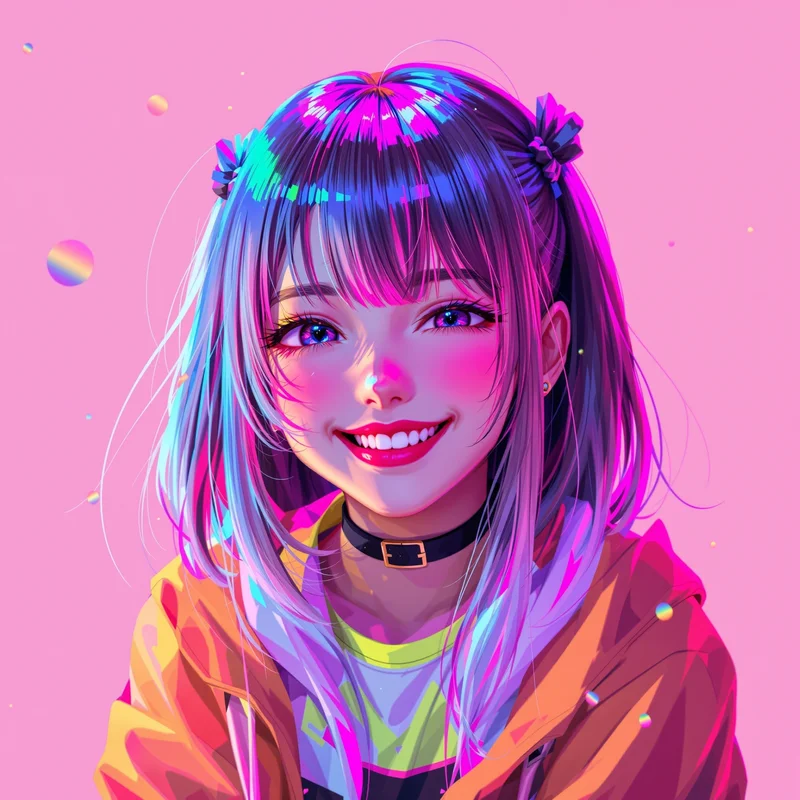 chaotic anime avatar image with neon glow effects for messaging profile icon
