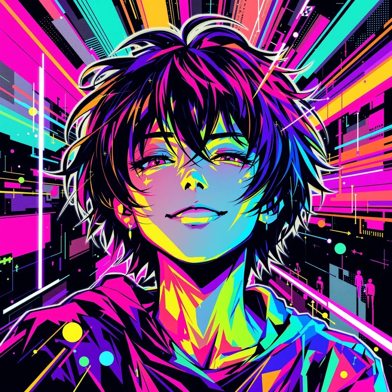 vivid anime avatar with pixel glitch for aesthetic profile display
