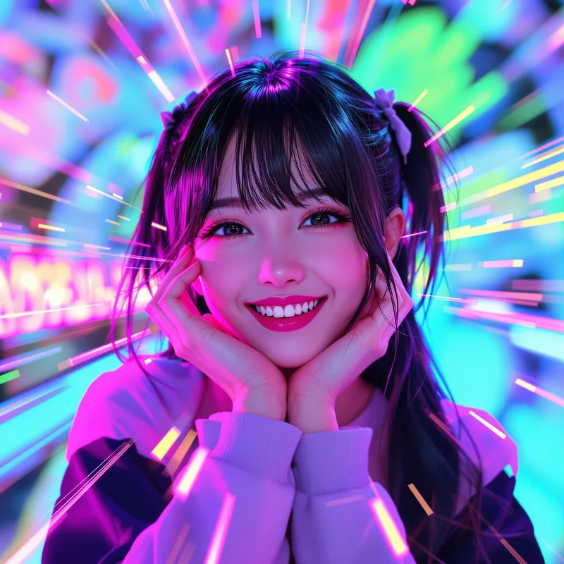 neon scene PFP portrait with flashing effects for messaging profile icon