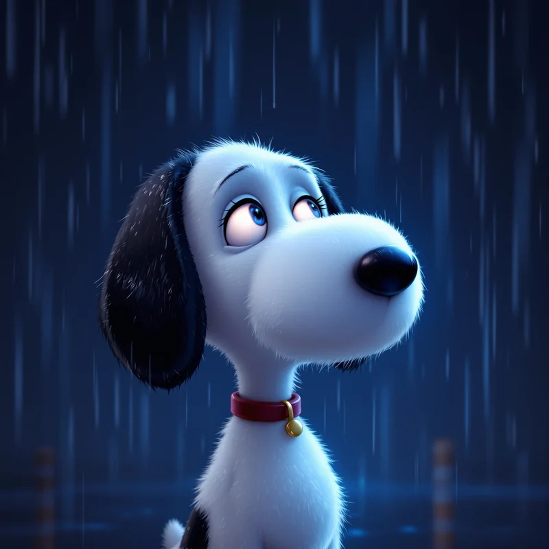 sad snoopy pfp with rainy emotional mood