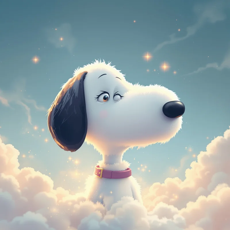 soft cloud snoopy pfp with dreamy pastel haze
