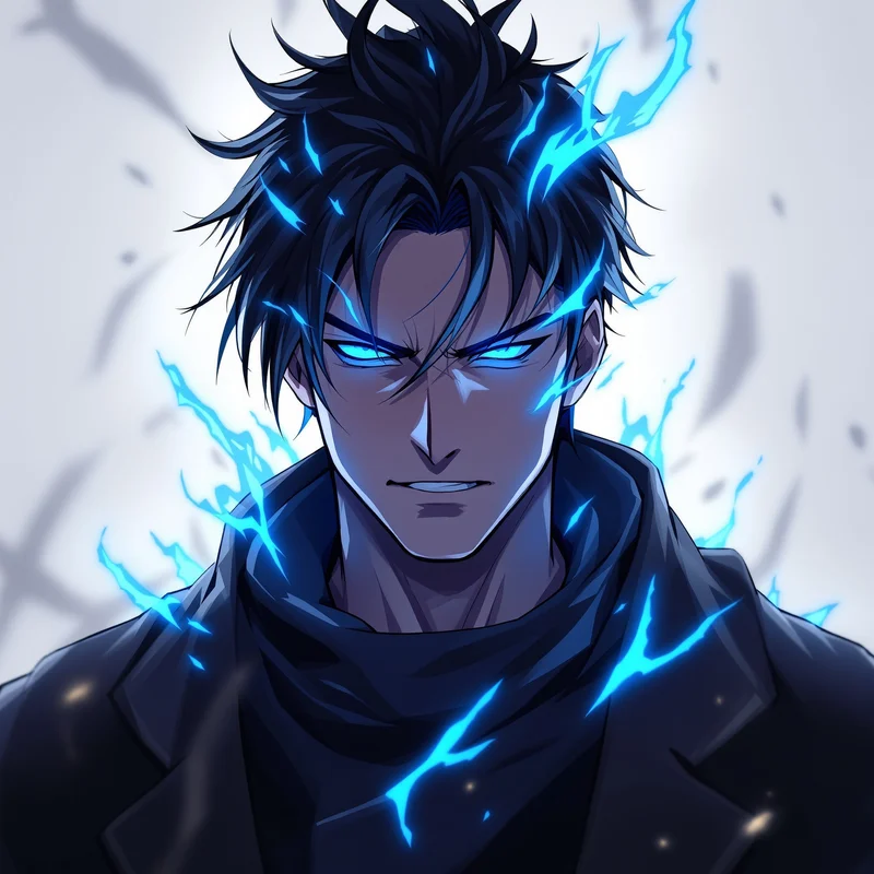 blue flame solo leveling anime pfp with icy aura