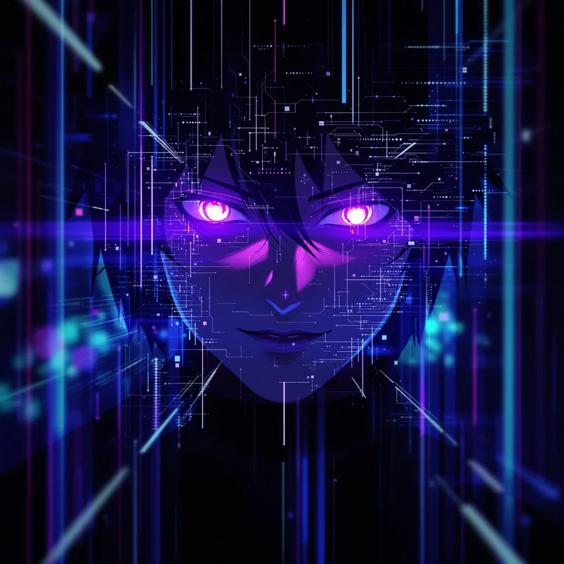 glitch shadow solo leveling anime pfp with cyber distortion