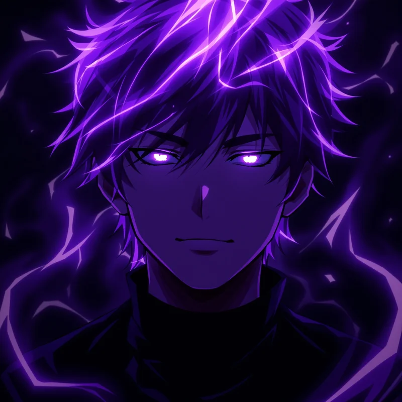 purple shadow solo leveling anime pfp with neon aura