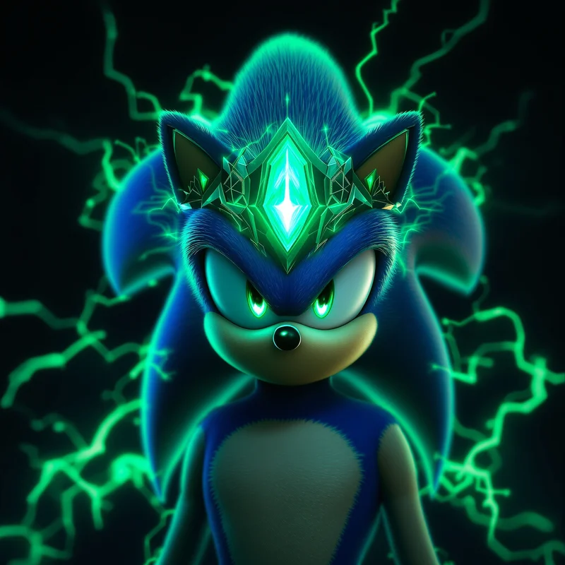 Sonic PFP with Chaos Emerald crown aura