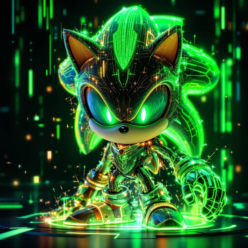 Cyber Sonic PFP with emerald glitch energy