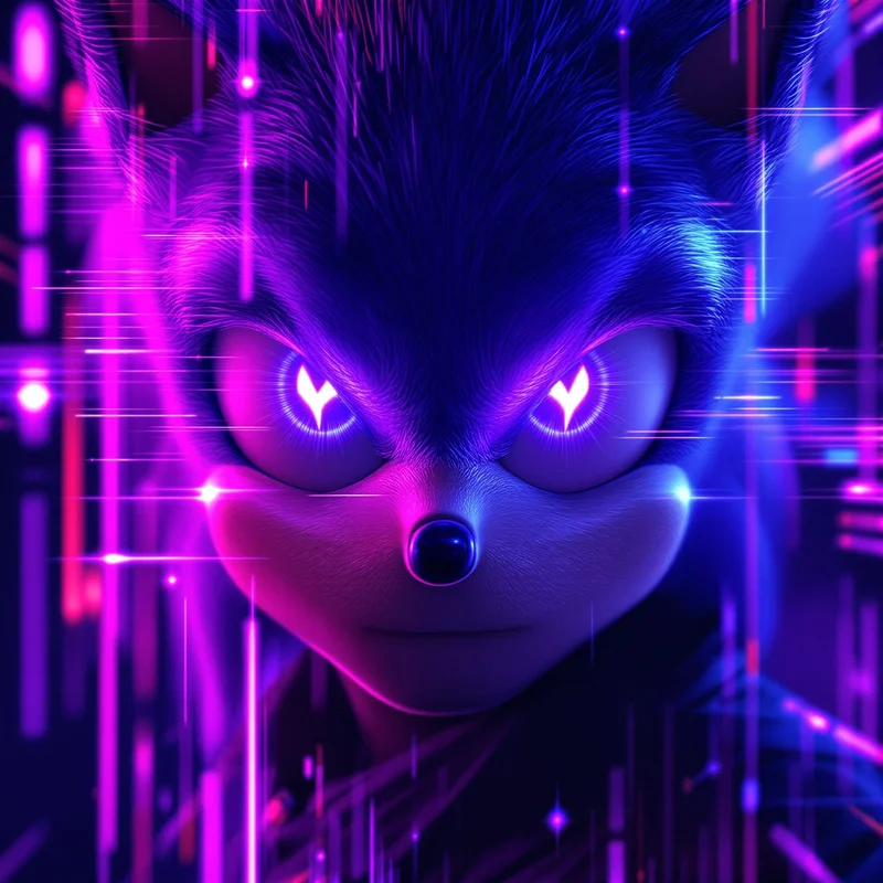 Cyber Sonic PFP with purple glitch lighting
