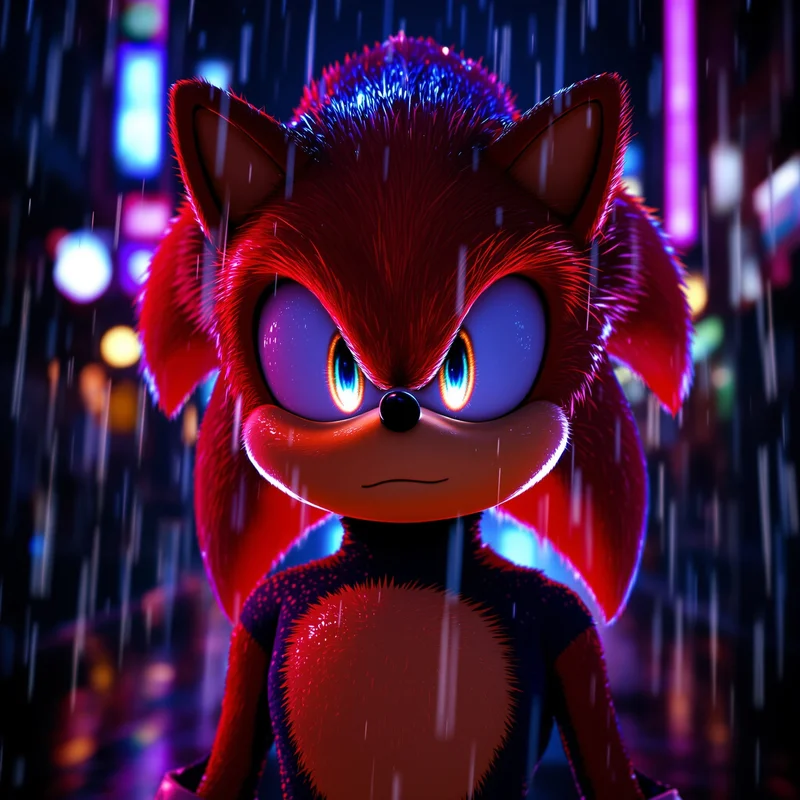 Sonic PFP standing in rain with blue neon glow