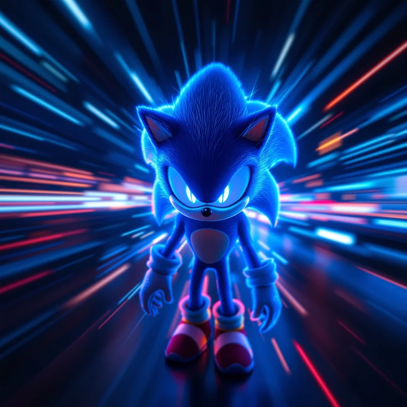 Sonic PFP with neon blue speed blur and glowing eyes