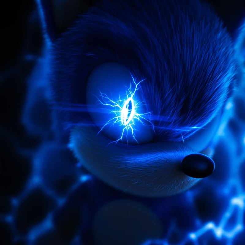 Sonic PFP with one glowing eye and electric shadows