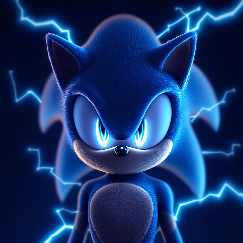 Sonic PFP with calm blue glow and dark shadows