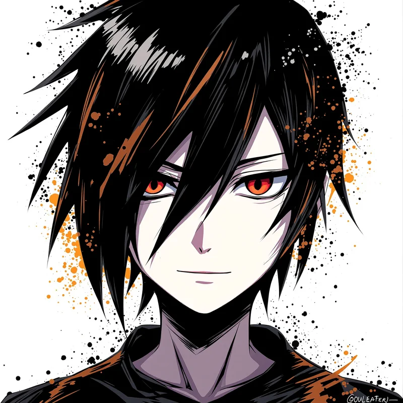 gothic anime avatar image with crescent shapes for messaging profile icon