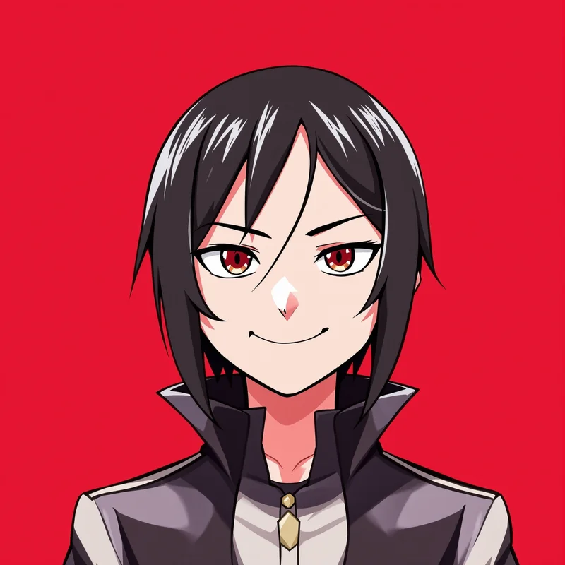 sharp line anime portrait with crescent shapes for gothic PFP design