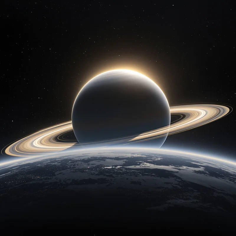 Ringed Planet Horizon Space Background