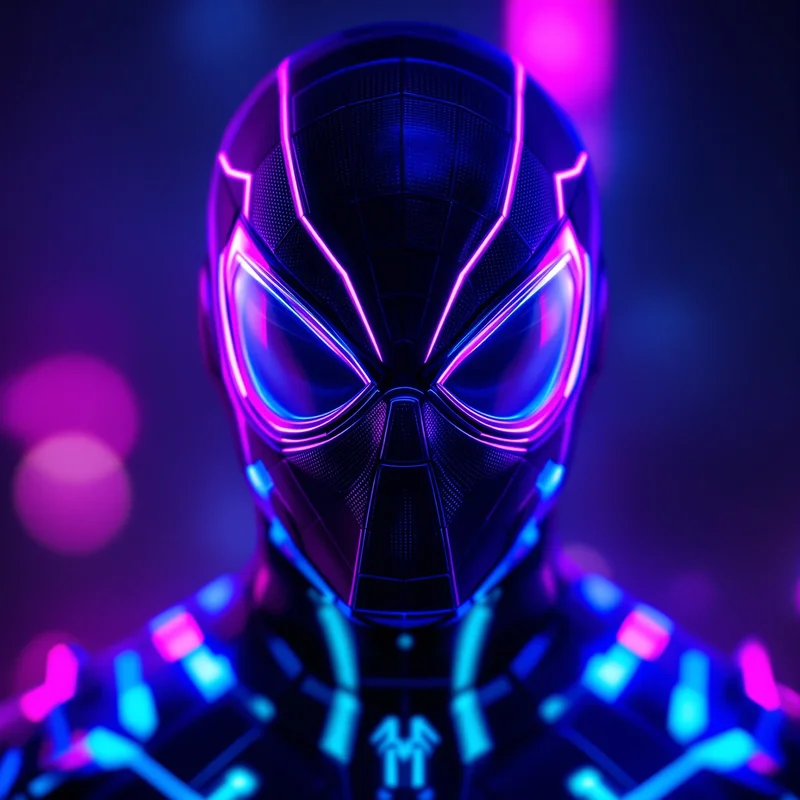 cyber spider man pfp with futuristic neon lighting