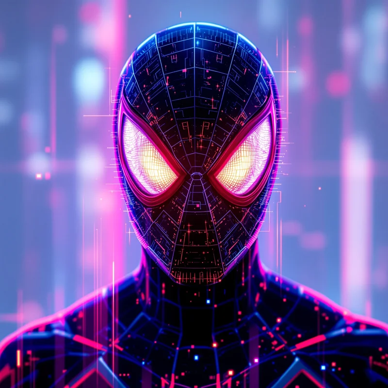 glitch mask spider man pfp with cyber distortion