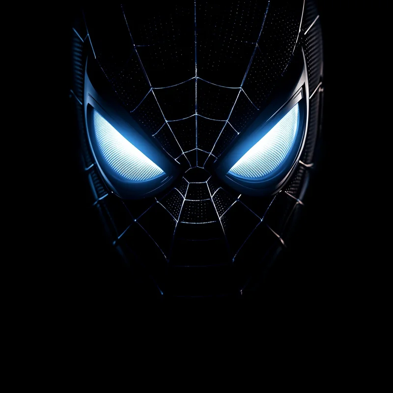 glowing eyes spider man pfp with high contrast aura