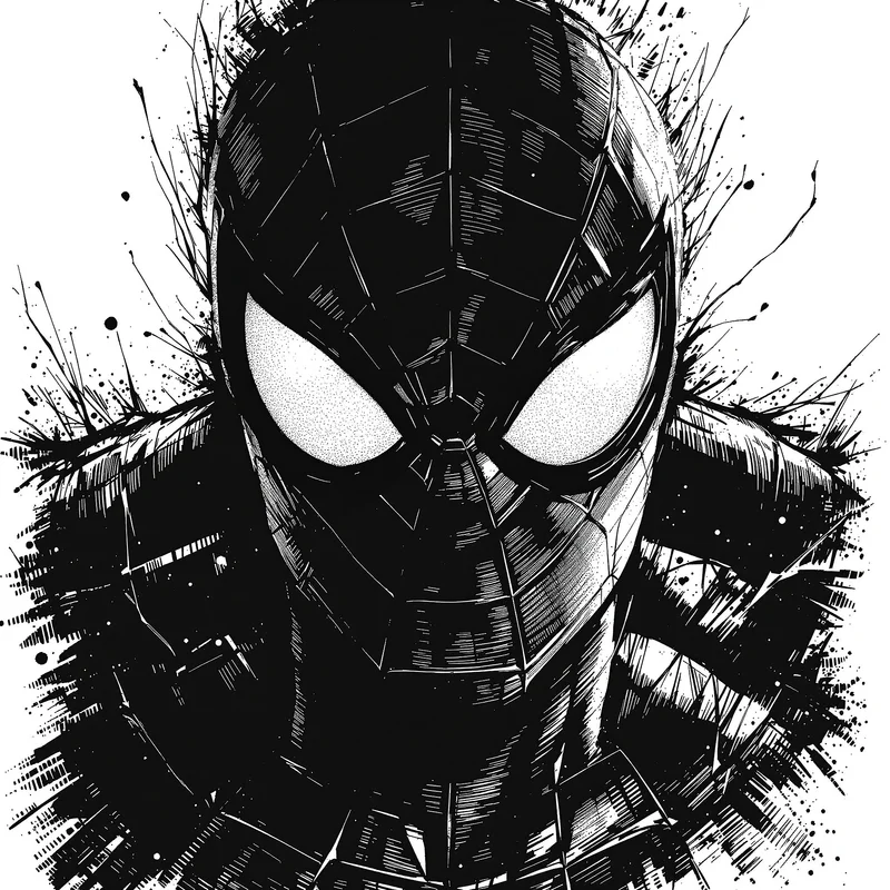 manga style spider man pfp with comic ink textures