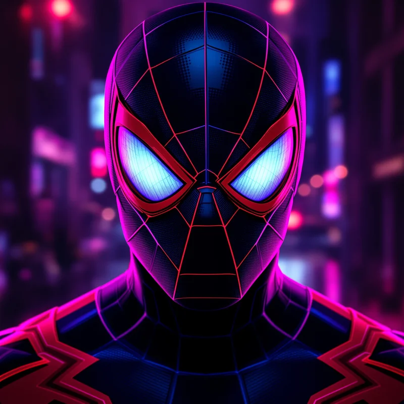 miles morales neon spider man pfp with urban glow