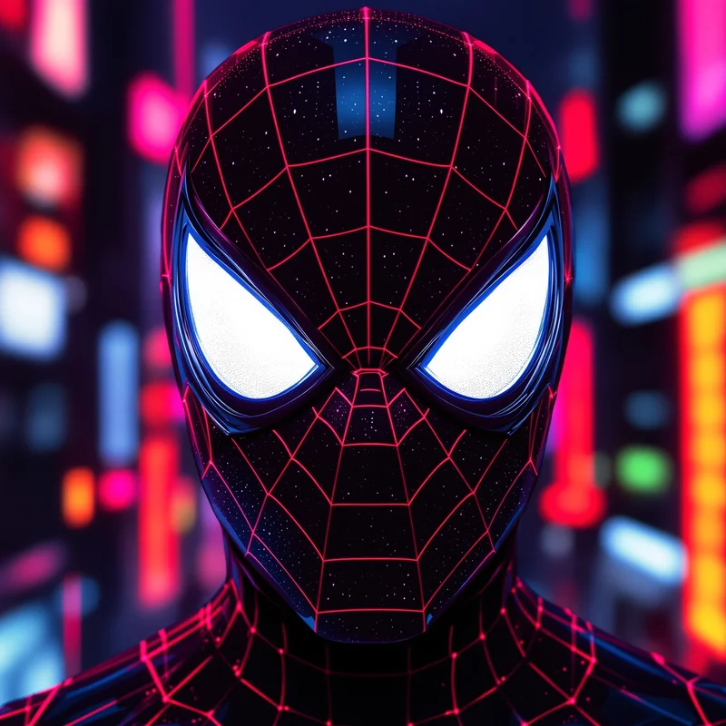 neon red spider man pfp with cyber urban glow