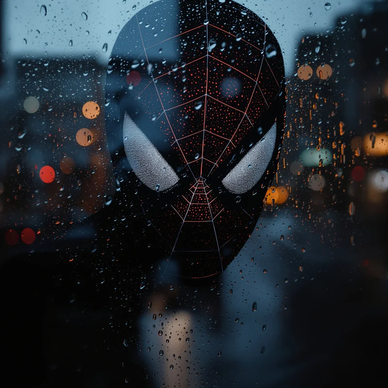 rain window spider man pfp with reflective sadness