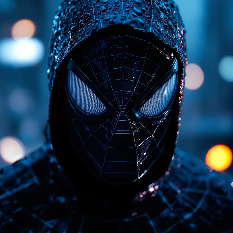 rainy spider man pfp with emotional cinematic atmosphere